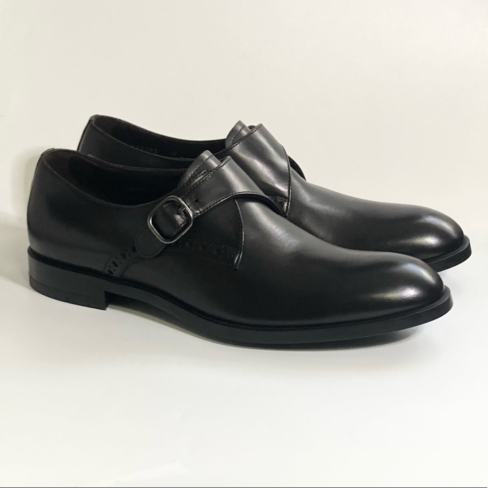New Ermenegildo Zegna Monk Strap Black Smother Leather Shoes Size 7UK/8US